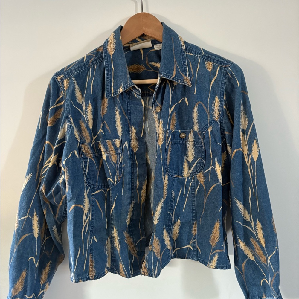 Liz Claiborne Denim Shirt with Tan Wheat Design